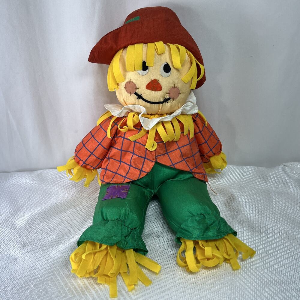 Scarecrow Plush Nylon 1996 Gibson Greetings 15" Fall Halloween Harvest Decor VTG
